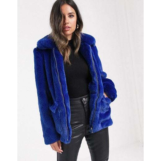 Barney's Originals – Kobaltowo-niebieski płaszcz ze sztucznego futra