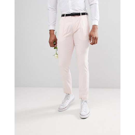 Jack & Jones – Premium – Dopasowane spodnie garniturowe-Różowy