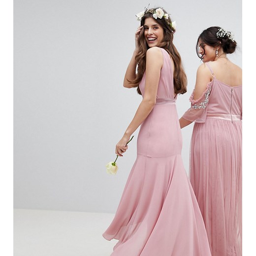 TFNC – Koktajlowa sukienka maxi z asymetrycznym dołem-Różowy