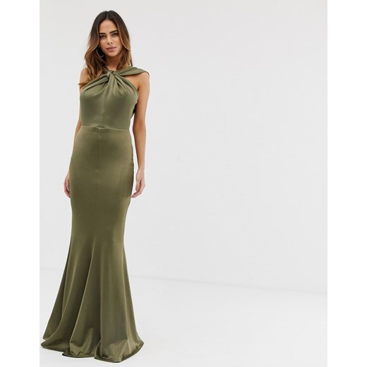 ASOS Design –sukienka o długości maxi typu halter, z dołem w kształcie ogona syreny-Zielony
