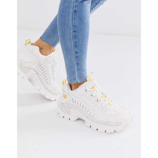 Białe buty sportowe damskie Cat Footwear młodzieżowe bez wzorów wiosenne płaskie sznurowane 