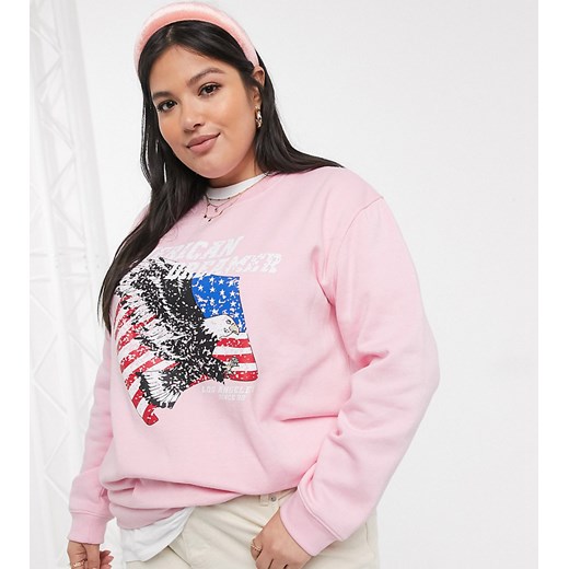 Daisy Street Plus – Bluza oversize z nadrukiem „American dreamer”-Różowy