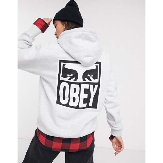 Obey – Bluza oversize z kapturem z logo z przodu i nadrukiem z tyłu-Szary