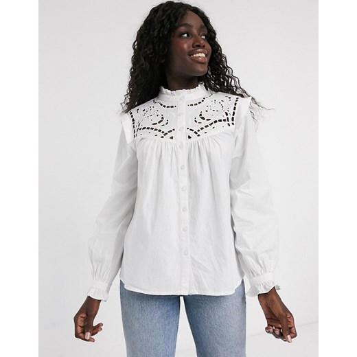 ASOS DESIGN – Bawełniana koszula z długim rękawem i wycięciem-Biały