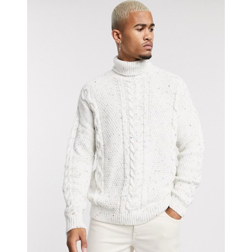 ASOS DESIGN – Biały gruby sweter o splocie warkoczowym z kolorowymi cętkami-Neutralne