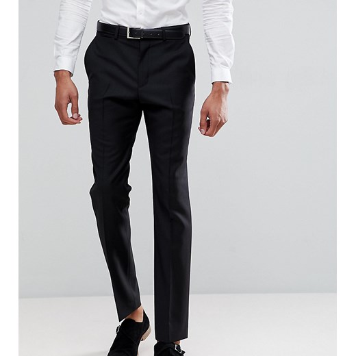ASOS TALL — Czarne wysokie spodnie garniturowe o dopasowanym kroju 100% wełna-Czarny