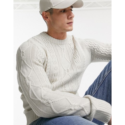 Burton Menswear – Sweter w skandynawski wzór na całej powierzchni-Kremowy