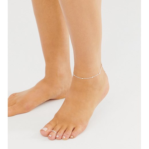 ASOS DESIGN –Łańcuszek z koralikami na nogę ze srebra wysokiej próby i srebrny pierścionek na palec u nogi, komplet 2 sztuk