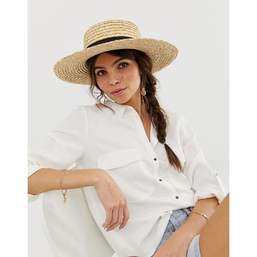 ASOS DESIGN – Kapelusz słomkowy boater z regulacją rozmiaru-Brązowy