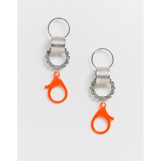ASOS DESIGN – Kolczyki w odcieniach srebra z neonowymi klamerkami-Pomarańczowy