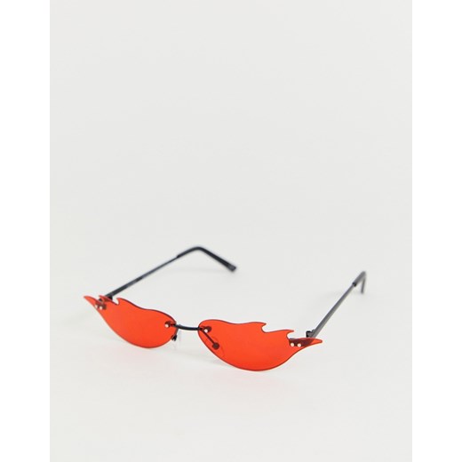 ASOS DESIGN - Modne okulary z czerwonymi szkłami w kształcie płomieni-Czarny