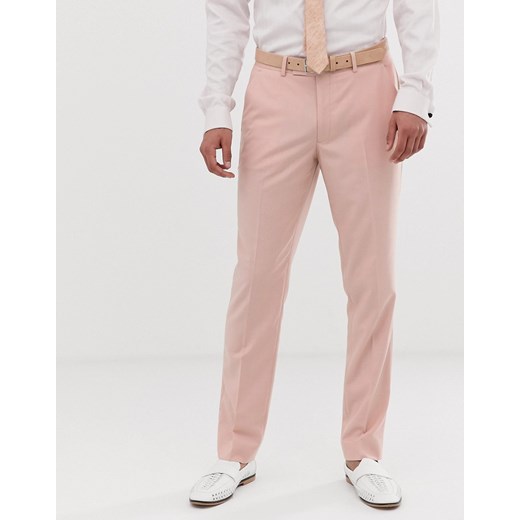 ASOS DESIGN Ślubne spodnie garniturowe o obcisłym kroju w kolorze różanym-Różowy