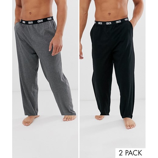 ASOS DESIGN – Zestaw 2 par spodni od piżamy w kolorze czarnym i szarego melanżu z sygnowanym paskiem – w zestawie taniej!-Wielokolorowy