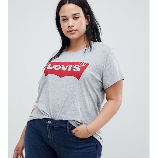 Levi's – Plus – Szary T-shirt z logo w kształcie skrzydeł nietoperza