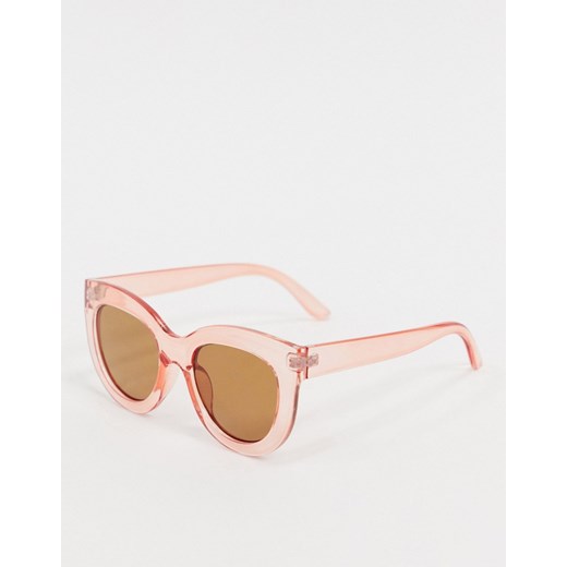Pieces – Okulary przeciwsłoneczne oversize typu kocie oczy w różowych przezroczystych oprawkach-Brązowy
