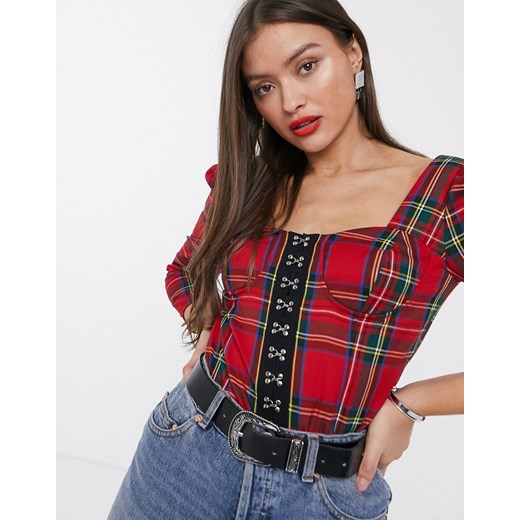 River Island – Gorsetowy top w czerwoną szkocką kratę-Czerwony