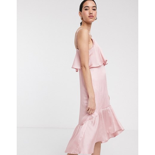 Sukienka Soaked In Luxury różowa midi na ramiączkach z dekoltem karo 