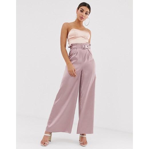 The Girlcode — Różowe spodnie z szerokimi nogawkami i ozdobnym paskiem-Różowy