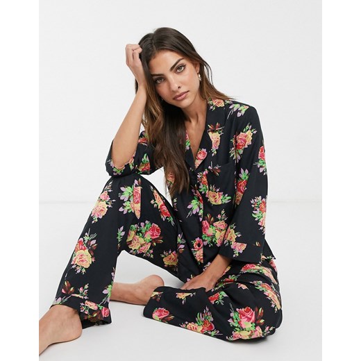 ASOS DESIGN – Kwiatowa piżama w 100% z modalu-Zielony