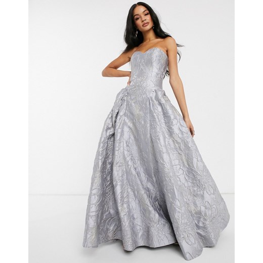 Sukienka Bariano maxi srebrna z gorsetowym dekoltem karnawałowa 