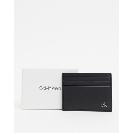 Calvin Klein – Czarne etui na karty z gładkiej skóry-Czarny