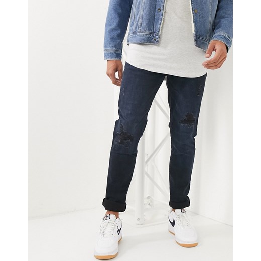 Celio – Czarne/niebieskie dopasowane jeansy z przetarciami