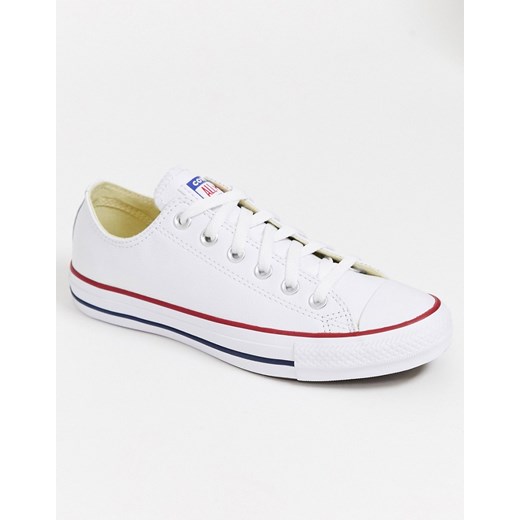 Converse Chuck Taylor All Star Ox – Białe, sznurowane buty sportowe ze skóry z logo-Biały