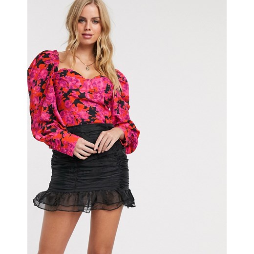 In The Style × Fashion Influx – Gorsetowy top w kwiaty z bufkami-Wielokolorowy