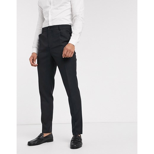 Jack & Jones Premium — Czarne eleganckie spodnie garniturowe z wysokim stanem-Czarny