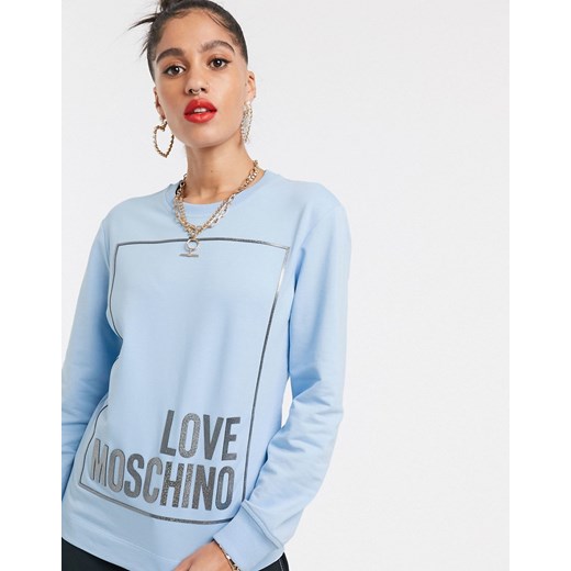 Love Moschino – Bluza z gumowanym logo w ramce-Niebieski