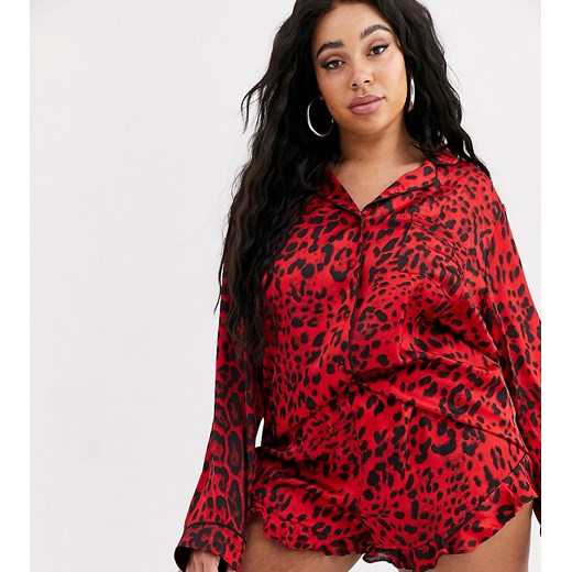 Missguided Plus – Satynowe szorty od piżamy w cętki-Czerwony
