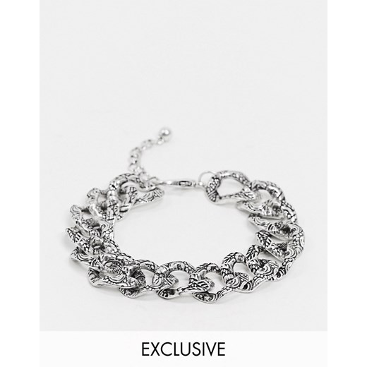 Reclaimed Vintage – Gruba łańcuszkowa bransoletka w stylu retro w kolorze oksydowanego srebra-Srebrny