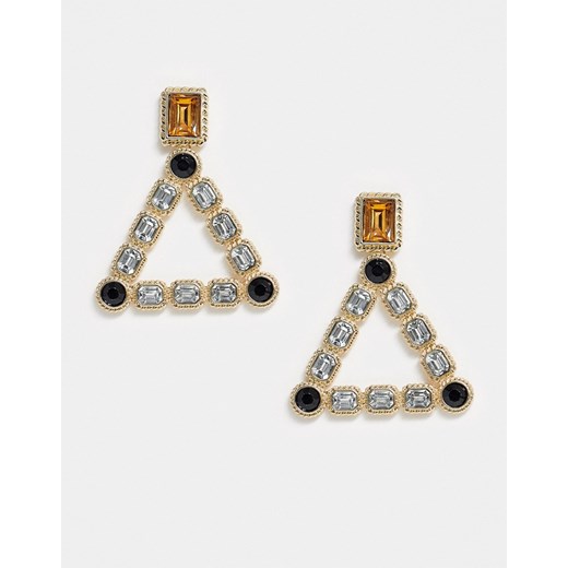 Topshop - Wyjątkowe trójkątne kolczyki zdobione kryształkami-Złoty