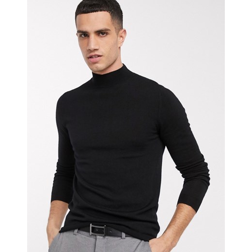 ASOS DESIGN – Czarny sweter z golfem z wełny merynosów o kroju podkreślającym sylwetkę