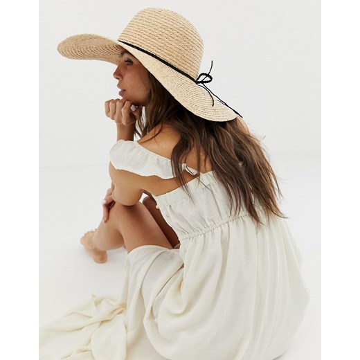 ASOS DESIGN – Naturalny słomkowy kapelusz z opadającym rondem, ozdobnym rzemykiem i regulacją rozmiaru-Brązowy