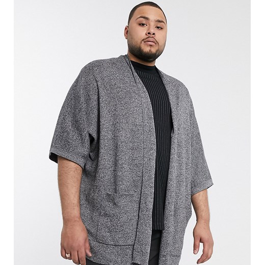 ASOS DESIGN Plus – Czarno-białe bawełniane kimono-Szary