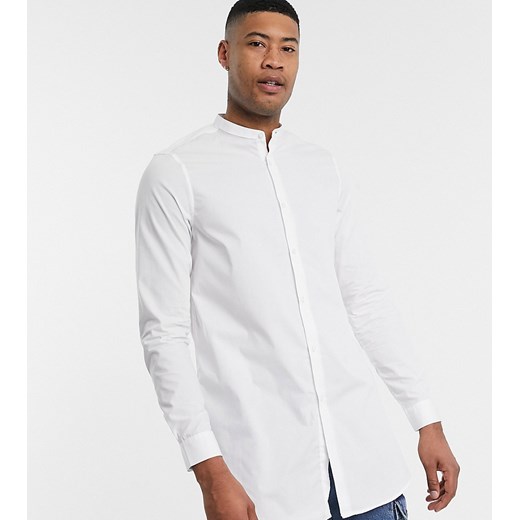 ASOS DESIGN – Tall – Biała koszula o regularnym, mocno wydłużonym kroju ze stójką-Biały
