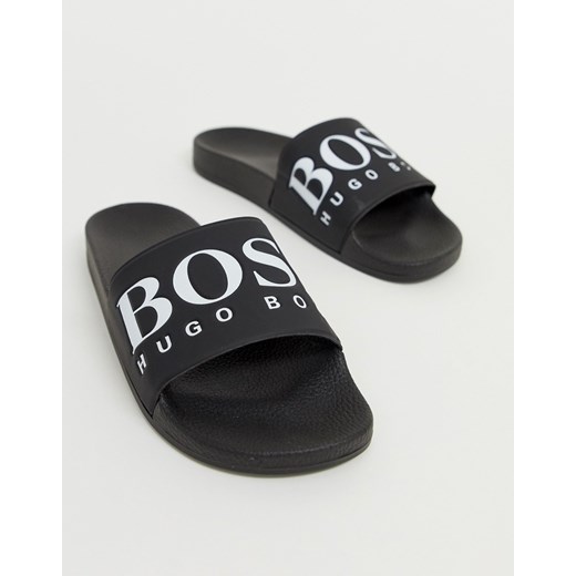 BOSS – Czarne klapki z logo-Czarny