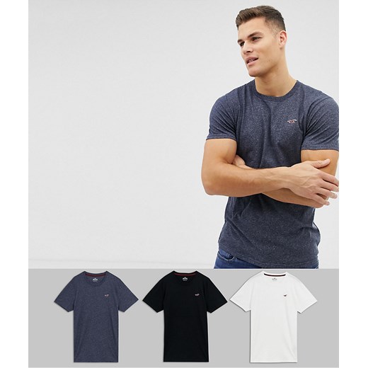 T-shirt męski Hollister casual niebieski gładki z krótkim rękawem 