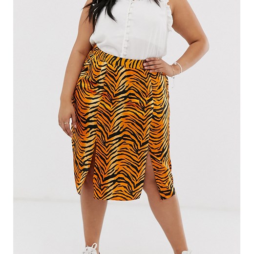 Influence Plus – Spódnica midi w tygrysi wzór-Pomarańczowy