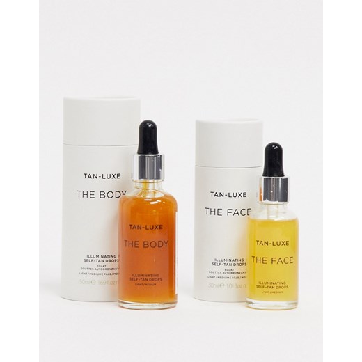 Tan Luxe – The Face & The Body – Zestaw kosmetyków brązujących do twarzy i ciała – jasna/średnia opalenizna – w zestawie taniej 26%-Bezbarwny