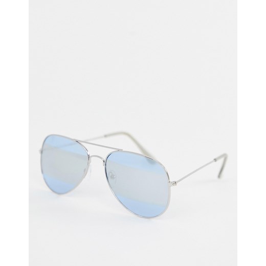 7x – Okulary przeciwsłoneczne typu aviator z lustrzanym paskiem-Srebrny
