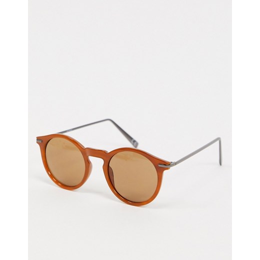 ASOS DESIGN - Brązowe okrągłe okulary przeciwsłoneczne z metalowymi oprawkami-Brązowy