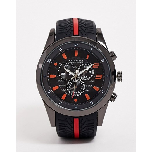 Bellfield – Męski zegarek-chronograf z czerwonymi elementami-Czarny