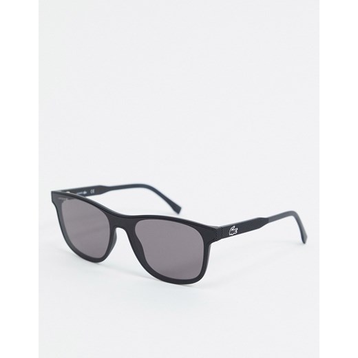 Lacoste Sport – Czarne kwadratowe okulary przeciwsłoneczne inspirowane modą sportową-Czarny