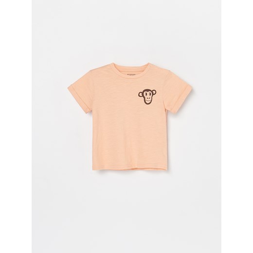 Reserved - Bawełniany t-shirt z nadrukiem - Pomarańczowy Reserved  68 