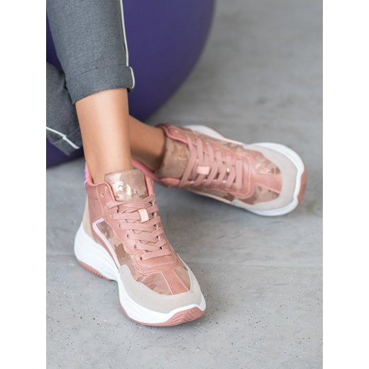 Buty sportowe damskie Ideal Shoes bez wzorów wiązane na platformie 