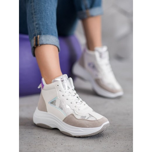 Buty sportowe damskie Ideal Shoes gładkie na platformie na wiosnę sznurowane 