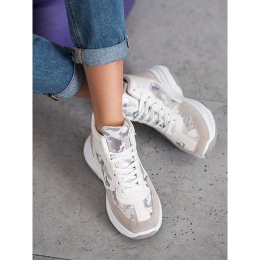 Buty sportowe damskie Ideal Shoes na platformie sznurowane gładkie 