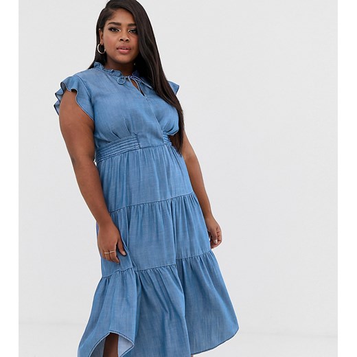 Current Air − Plus − Sukienka z tkaniny chambray w stylu preriowym-Niebieski